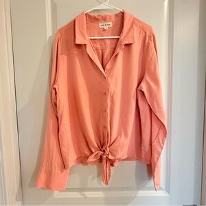 Cloth & Stone Button-Down Tie Front Shirt-Light Peach